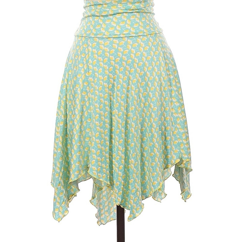 Diane Von Furstenberg 100% Silk‎ Skirt Asymmetric Floral Teal Yellow Women's 12